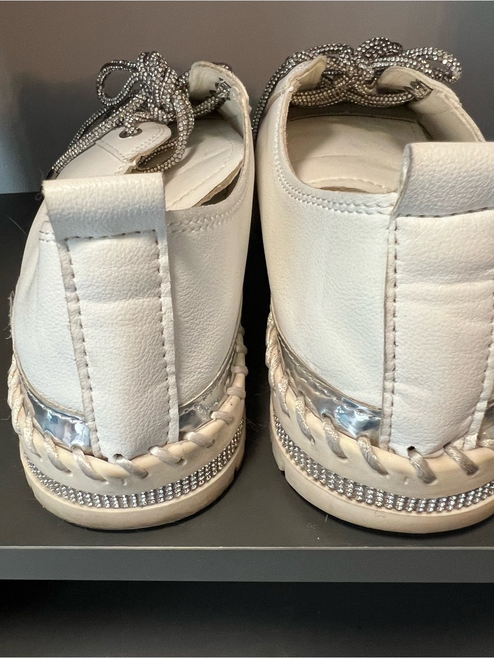 ☀️ Women’s Bling-Encrusted White and Silver Athletic Sneakers - Picture 4 of 10